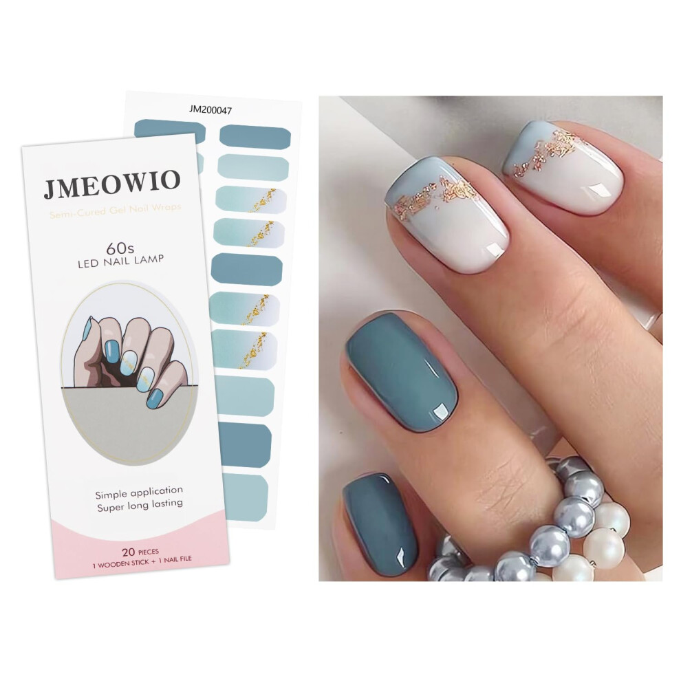 Blue,Gold Gel Nail Stickers Gold Glitter Gradient Blue Semi Cured Gel Nail Strips Uv Led Salon Quality