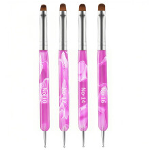 Nail Art Brushes and Dotting Tools Set, 4pcs DualEnded French Tip Cleanup Kit for Gel Nails (10#/12#/14#/16#)