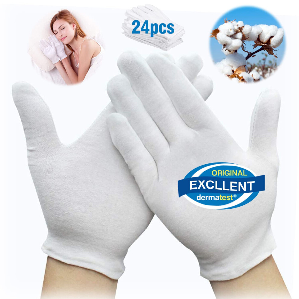 Cotton Moisturizing Gloves for Kids Dry Hands Eczema SPA, 24pcs White Hypoallergenic XSmall