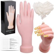 Practice Hand for Acrylic Nails with 100 Tips and 192 Glues, Realistic Flexible Silicone Nail Training Hand Kit