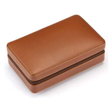 Cigar Humidor Travel Leather Case with Cedar Wood Interior for 4 Cigars and Humidity Control