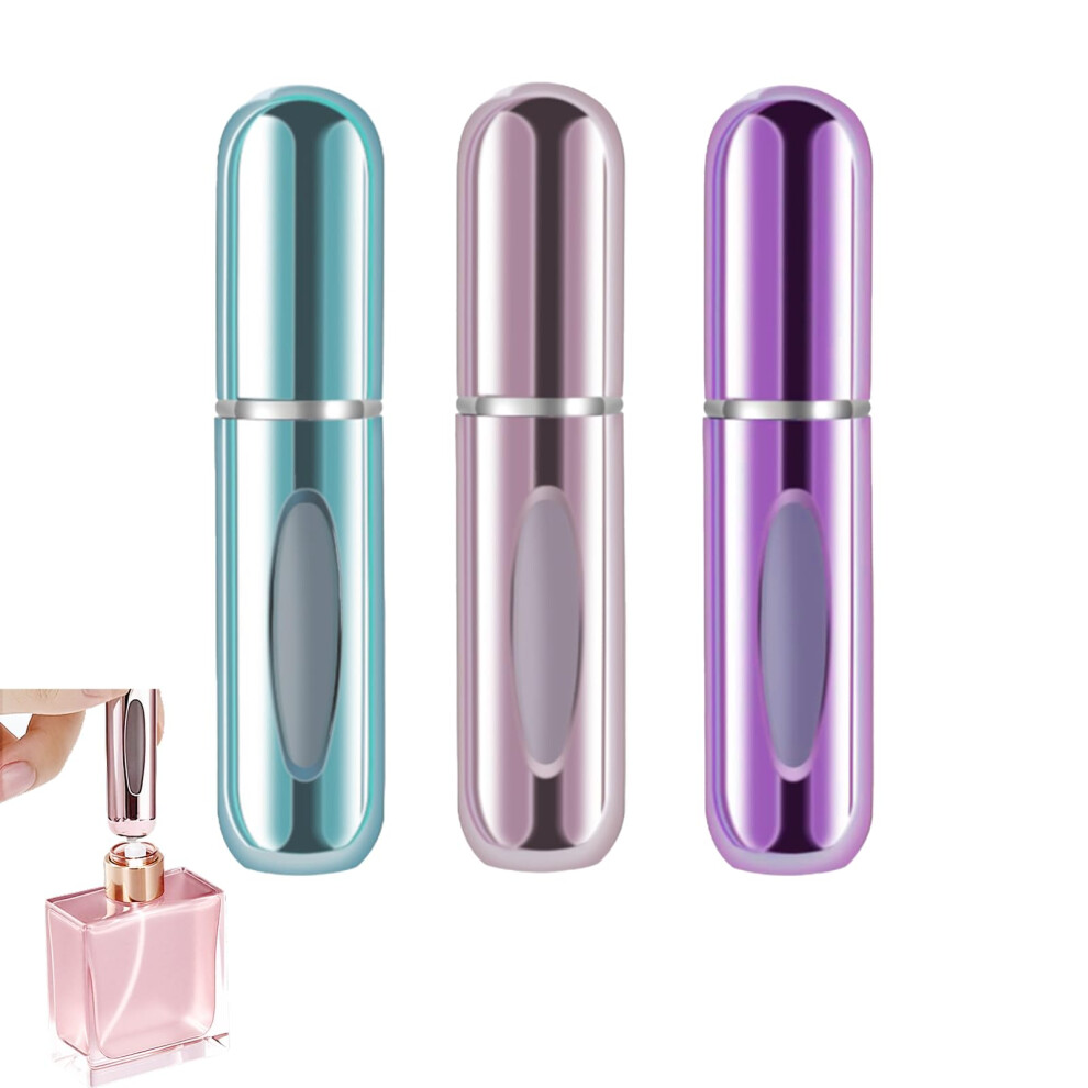 Travel Perfume Bottle 5ml Refillable Atomizer 3 Pack with Easy Bottom Fill and Fine Mist Sprayer