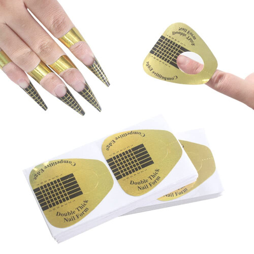 200 Pcs Nail Forms for Extensions Gold and Silver Acrylic Nail Extension Forms with Length Indicators 1