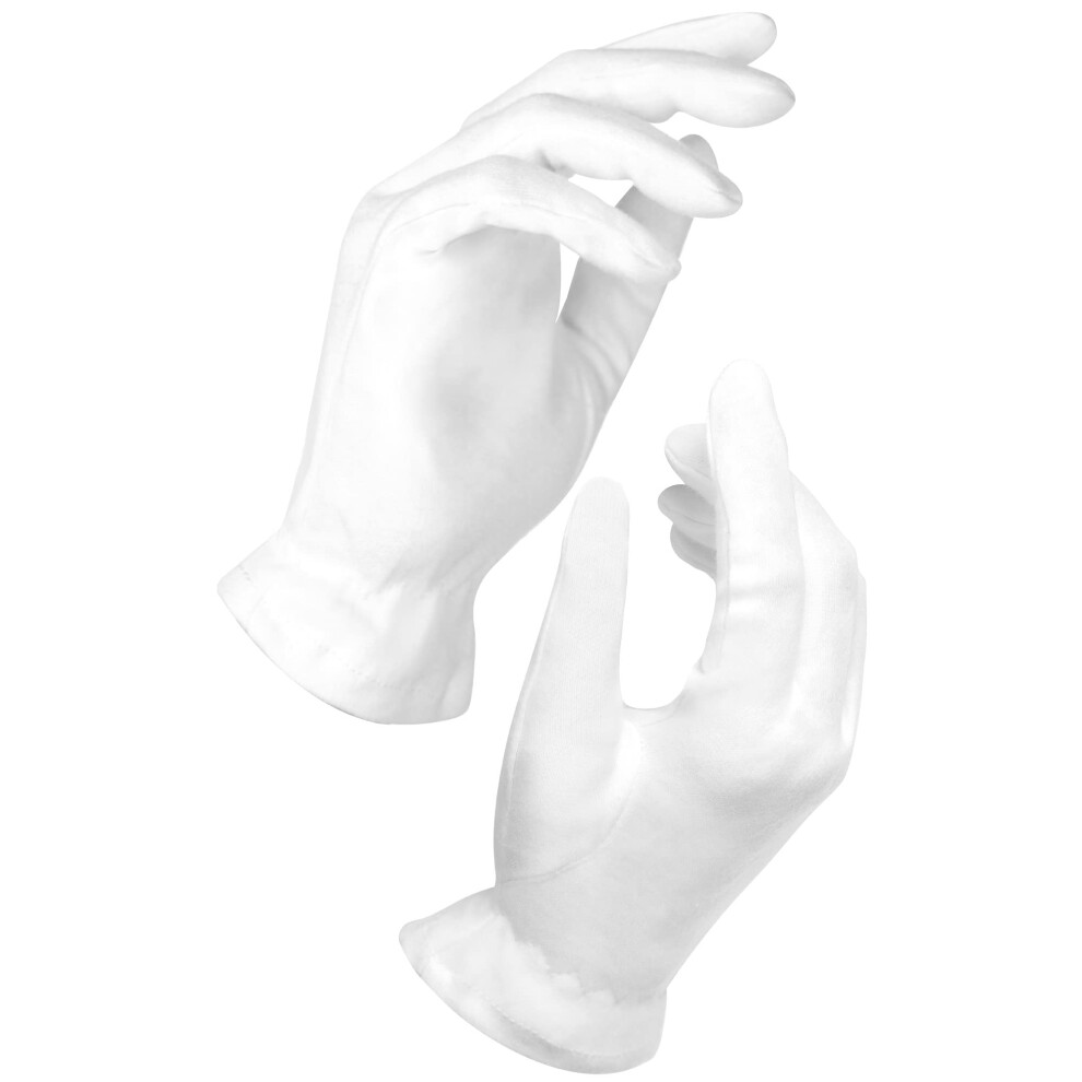 White Cotton Gloves Large 10 Pair For Dry Hands And Eczema, Moisturizing Overnight Spa Use