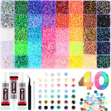 Rhinestones for Crafting 40 Colors 3mm Flatback Gems Set with Glue and Tools for Bedazzling Kit