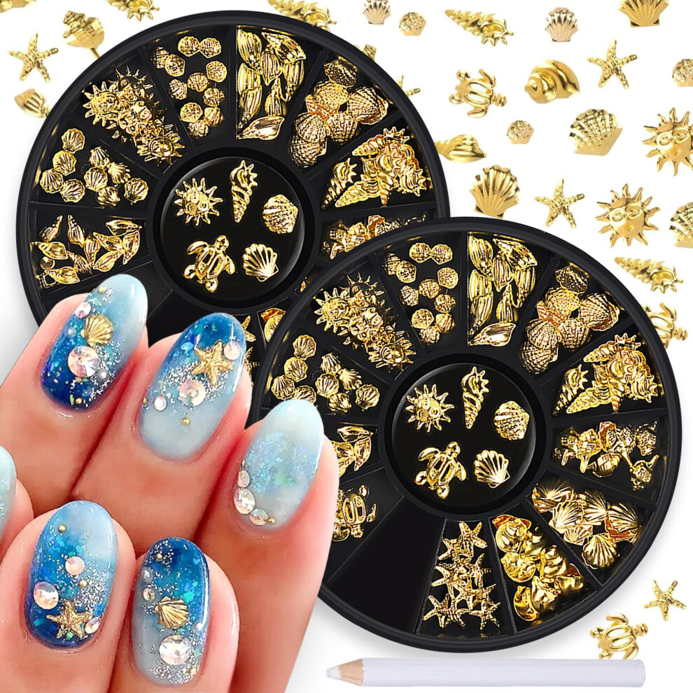 Gold 3D Nail Charms Ocean Theme Seashell Starfish Nail Art Decorations For Diy Manicure 12 Styles