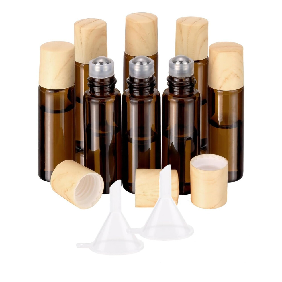 5ml Amber Glass Roll On Bottles 8 Pack, Leak Proof Refillable Rollers for Essential Oils and Perfume