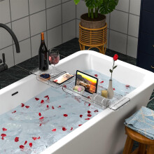 Extendable Bathtub Tray and Bath Caddy with Wine Glass Holder, NonSlip Adjustable Organizer for Books