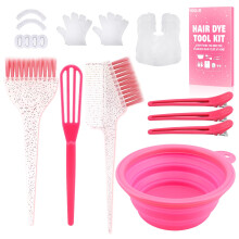 19PCS Hair Dye and Bleach Kit with Brush Bowl Clips Protective Gear, Salon Quality for Home Pink