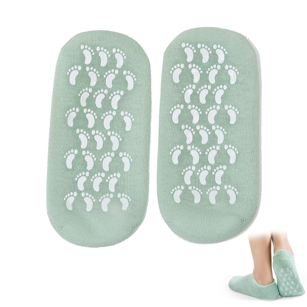 Green Moisturizing Gel Spa Socks For Women Dry Cracked Feet Heel Overnight Hydration