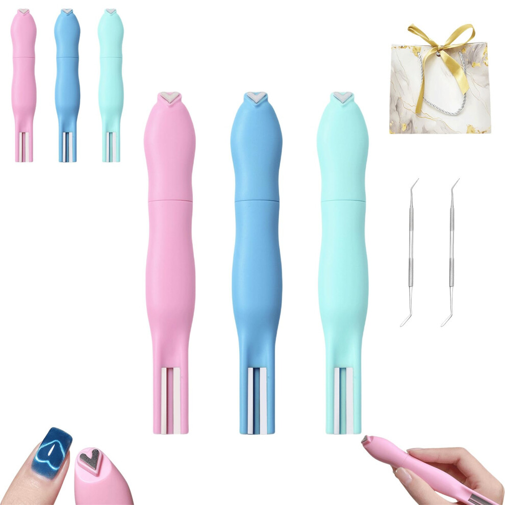 3In1 Magnetic Nail Art Pen for Cat Eye Gel Polish, Heart Round Line Magnet Tool, 3pcs