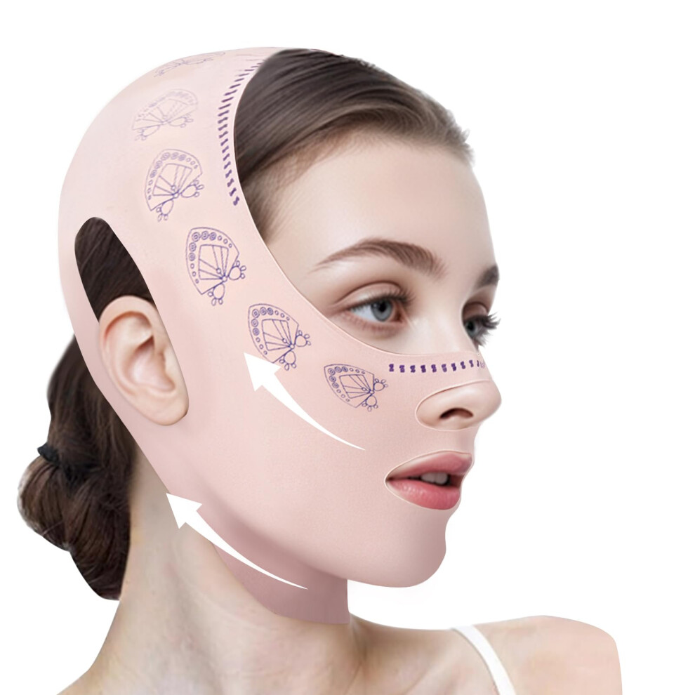 Pink Face Slimming Strap V Line Lifting Mask With Breathable Ice Silk, Double Chin Reducer,