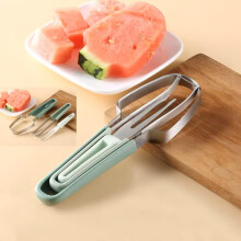 3in1 Watermelon Cutter with Builtin Fork Stainless Steel Slicer for Camping Kitchen, Blue