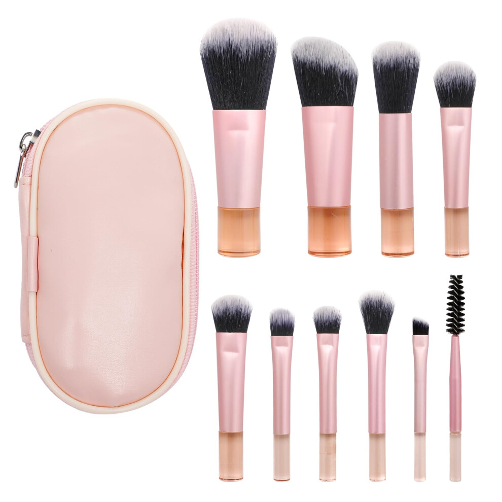 10 Pcs Travel Makeup Brush Set with Pouch, Soft Mini Brushes for Foundation, Eyeshadow, Blush, Contour