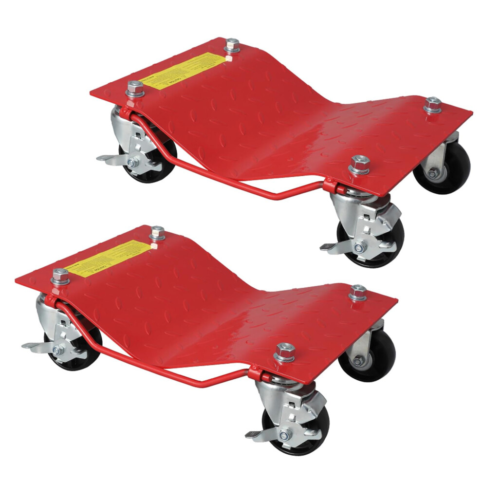 Car Wheel Dolly Set Of 2 Heavy Duty 3000 Lbs With Lockable Casters And Antislip Surface Red 9189345593536