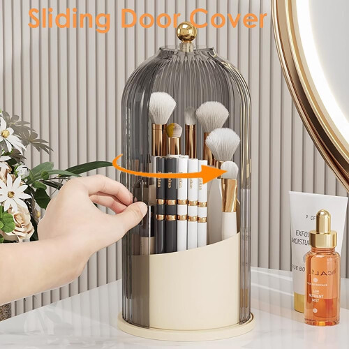 Makeup Brush Holder with Lid 360 Rotating Organizer Dustproof Waterproof ThreeCompartment Design 2