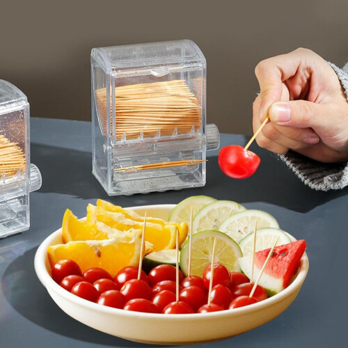 Automatic Toothpick Dispenser Clear Plastic Toothpick Holder with Twist Knob, 500 Capacity, 2 Pack 2