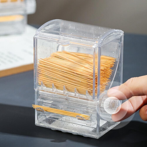Automatic Toothpick Dispenser Clear Plastic Toothpick Holder with Twist Knob, 500 Capacity, 2 Pack 1