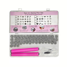 Nail Art Stamping Kit with Stamp Pen and Brush Heads, 48 Patterns DIY Nail Stamp Set 56pcs