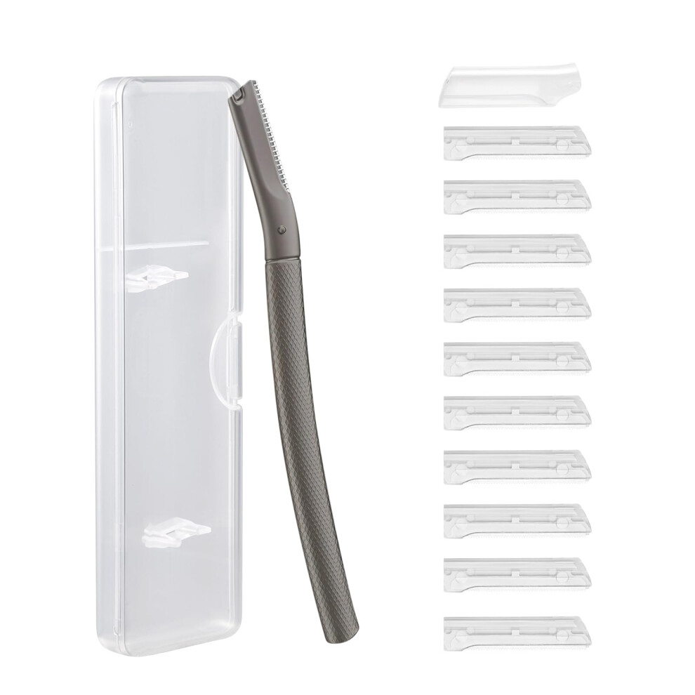 Eyebrow Razor with 11 Precision Stainless Steel Blades for Women and Men Face Shaver Black