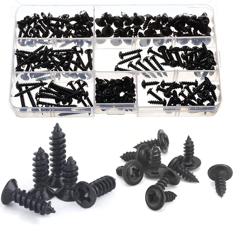 Quick Metal Self-Tapping Wood Screws, Black Truss Head With Zinc Oxide Coating, 210-Pack For Projects In Wood, Plastic, And Soft Metal 9454554066691