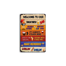 Garden Signs and Plaques for Outside, 20x30cm Metal Welcome Sign, Weatherproof Tropical Outdoor Décor for Patio and BBQ