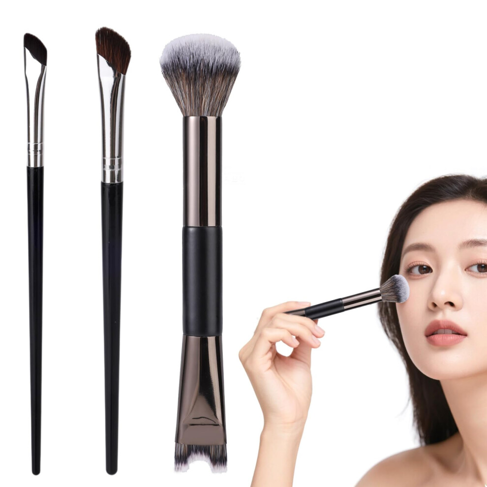 3pcs Nose Contour Brush Set, Dual Ended U Shaped and Angled Concealer Brushes for Precision Sculpting and Highlighting
