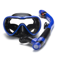 Leakproof Snorkel Set with Anti-Fog Swimming Goggles and Dry Snorkel Tube for Adults, Dark Blue Color