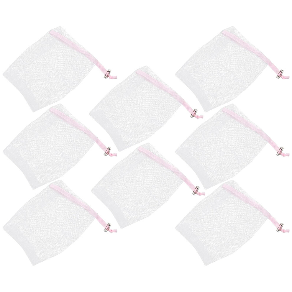 8PCS Foaming Soap Mesh Bags for Gentle Facial Cleansing, Exfoliation and Makeup Removal  Pink