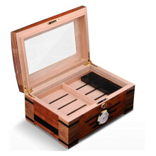 Large Capacity Cedar Wood Cigar Humidor Box with Hygrometer and DualLayer Moisture Lock Storage