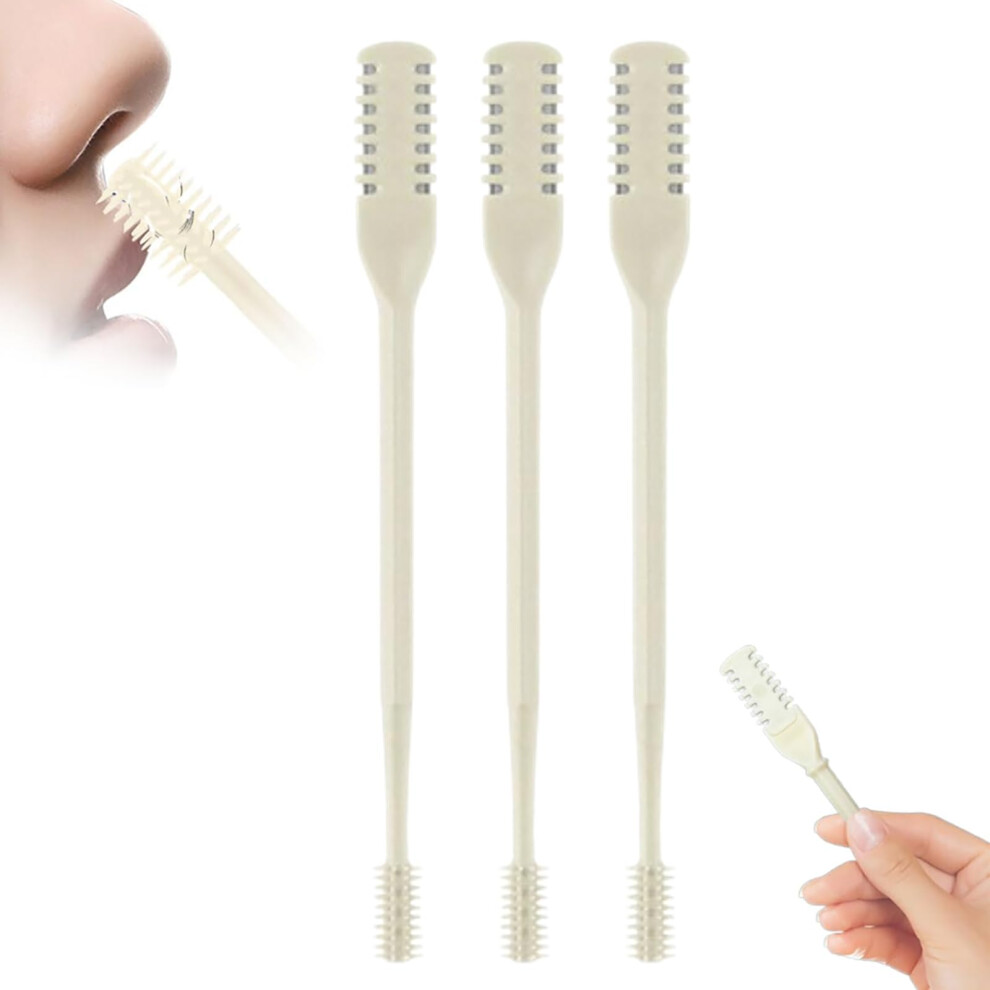 Beige 2In1 Dualsided Stainless Steel Nose Hair Trimmer With Ear Picker, 360 Rotation, 3Pcs