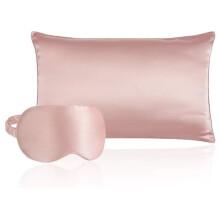 Taie d'oreiller en soie de luxe avec masque pour les yeux et chouchou. Bienfaits pour les cheveux et la peau. Housse d'oreiller 100 % soie de mûrier