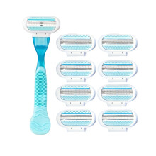 Women's Safety Razor with 8 Replaceable Blades, Ergonomic Handle Manual Shaving Kit for Women