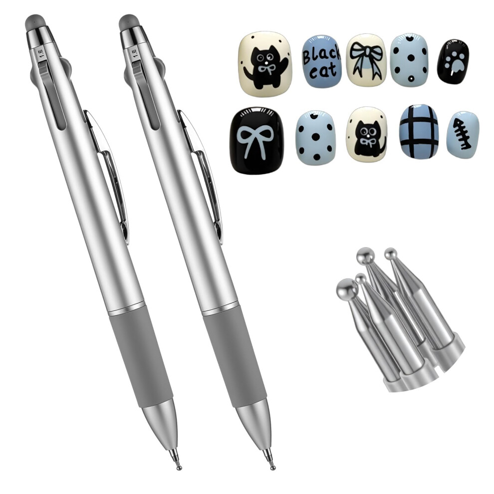 4in1 Nail Art Dotting Pen Set with Stainless Steel Precision Tips for Salon Manicure and DIY