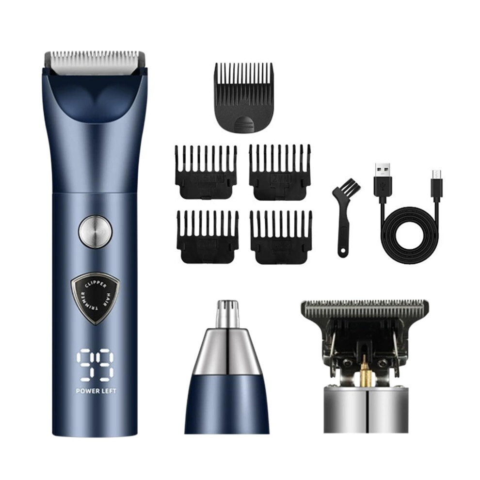 Men's Body Hair Trimmer Waterproof Grooming Kit 3 in 1 Electric Beard Nose Shaver USB Rechargeable