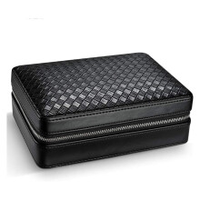 Elegant Glossy Leather Cedar Cigar Humidor Case for Travel, Dolphin Waves, 20.5x13x7cm