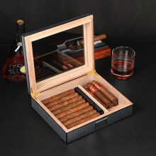 Cedar Wood Cigar Humidor 20Pack LargeCapacity Humidor With Electronic Hygrometer Transparent Cigarette Case