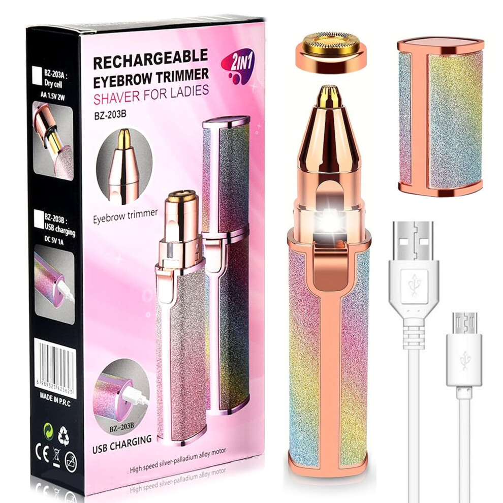 Facial Hair Remover and Eyebrow Trimmer for Women, Painless Dual Heads, USB Rechargeable
