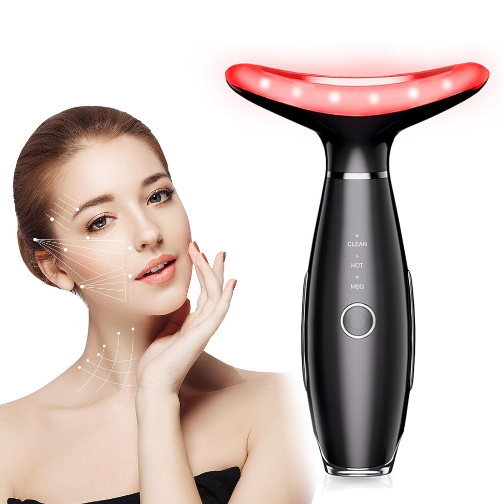 7 Colors LED Facial and Neck Massager for Skin Tightening, Lifting and AntiAging â Black