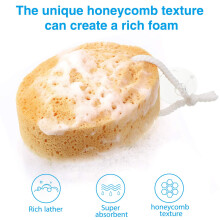 Natural Bath Sponge, Honeycomb Design Exfoliating Body Wash Sponges, Soft Durable Material Ensures Gentle Cleansing, Hanging Rope Included For Quick