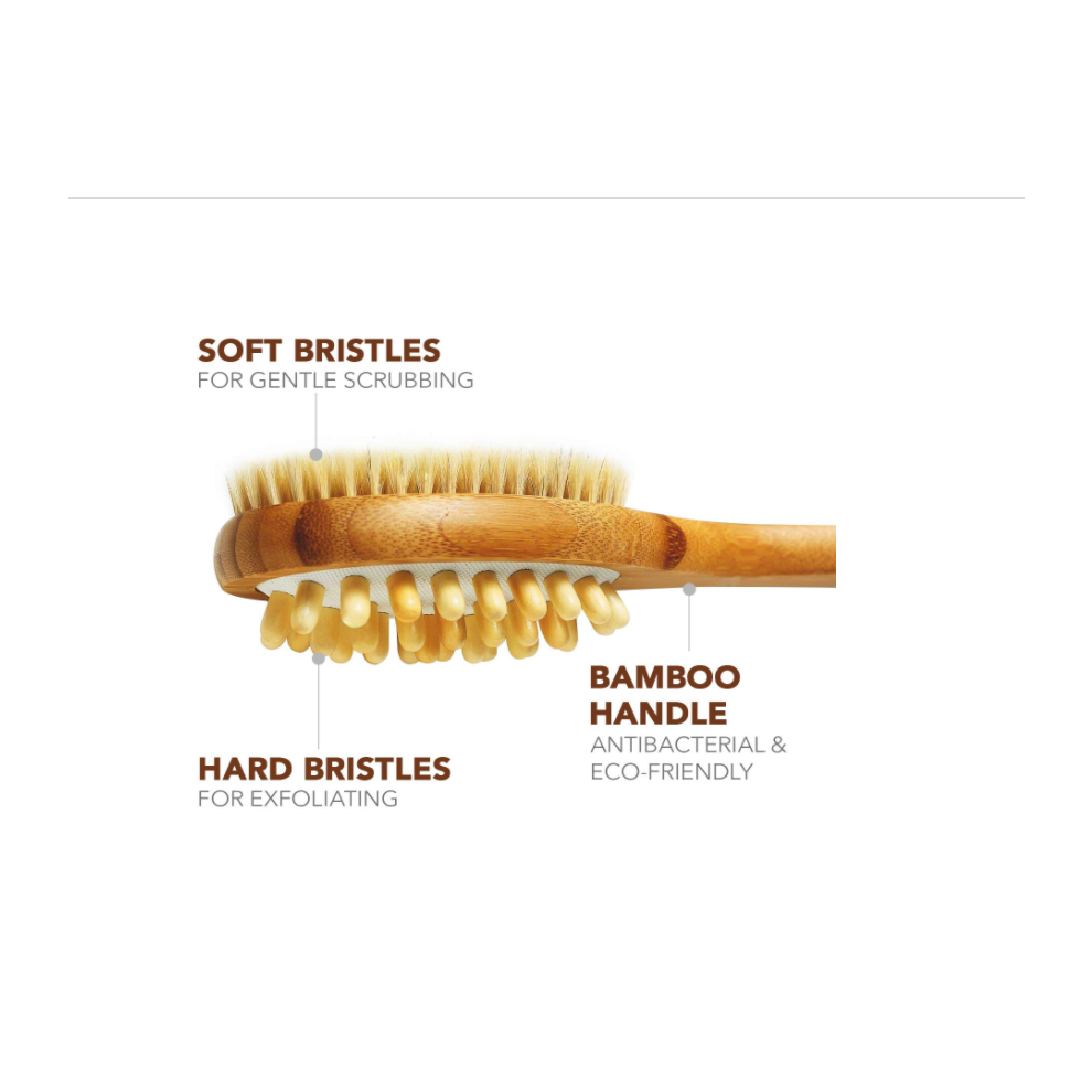 Revitalizing Bamboo Body Brush, Natural Boar Bristle Shower Scrubber for Deep Exfoliation and Cellulite Reduction, Non-slip Bamboo Handle for Wet or
