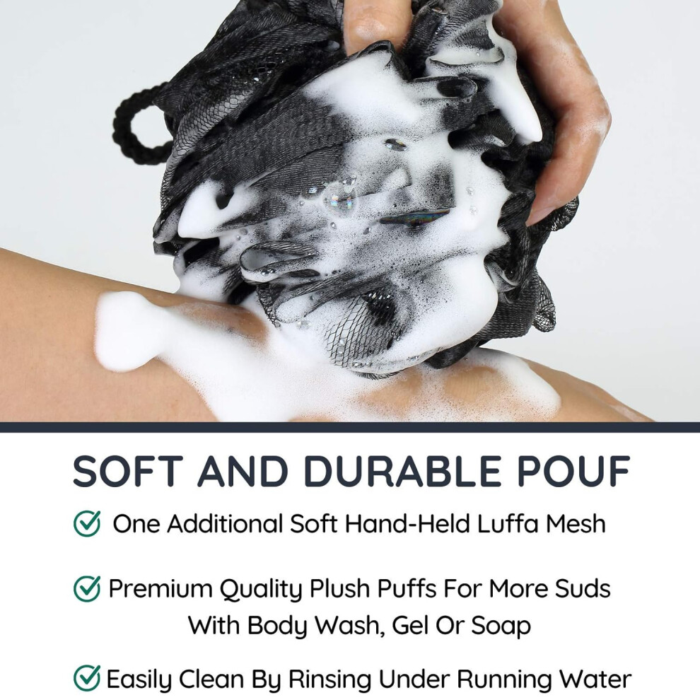 Charcoal-Infused Loofah For Shower, Detoxifying Exfoliating Back Scrubber, Soft Mesh Loofah With Ergonomic Design, Body Scrubber For Men Women,