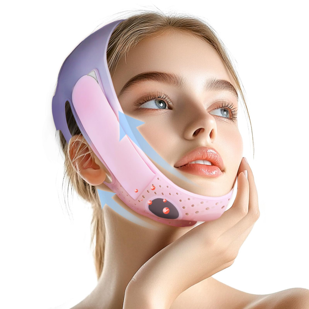 Pink V Line Face Lifting Mask With Silicone Chin Strap, Adjustable Slimming For Snoring Relief, Blush