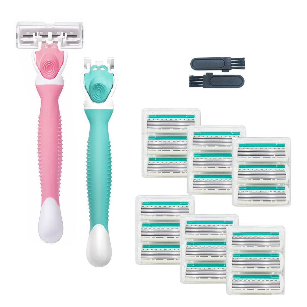 Women's 6 Blade Razor for Sensitive Skin with Ergonomic Handle and 19 Blade Refills TravelFriendly