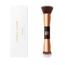 Makeup Brush Double Ended Foundation and Blush Brush with Dense Synthetic Bristles Rose Gold