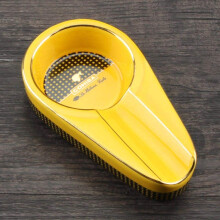 Ceramic Cigar Ashtray with Single Holder Vintage Round Yellow Design for Indoor Outdoor Use