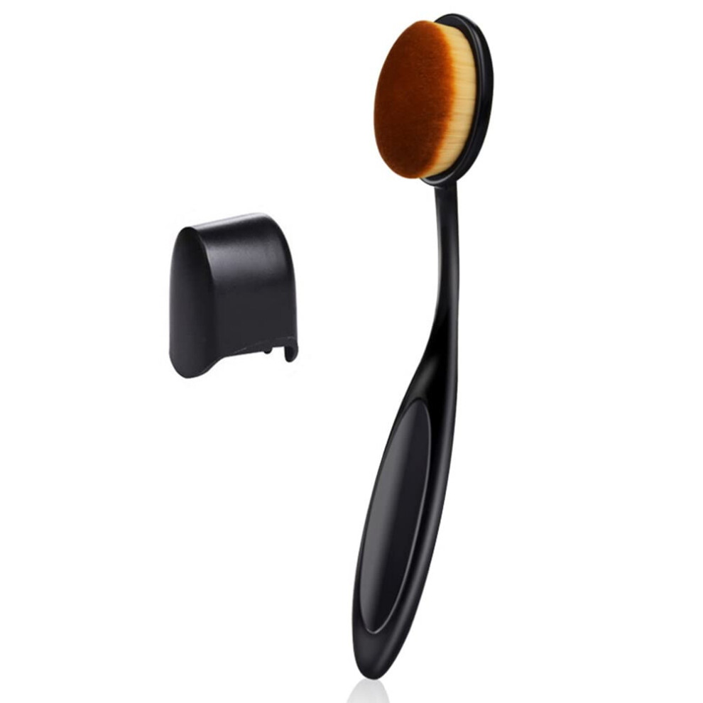 Black Oval Makeup Brush For Foundation With Soft Synthetic Fibers And Ergonomic Wide Handle,