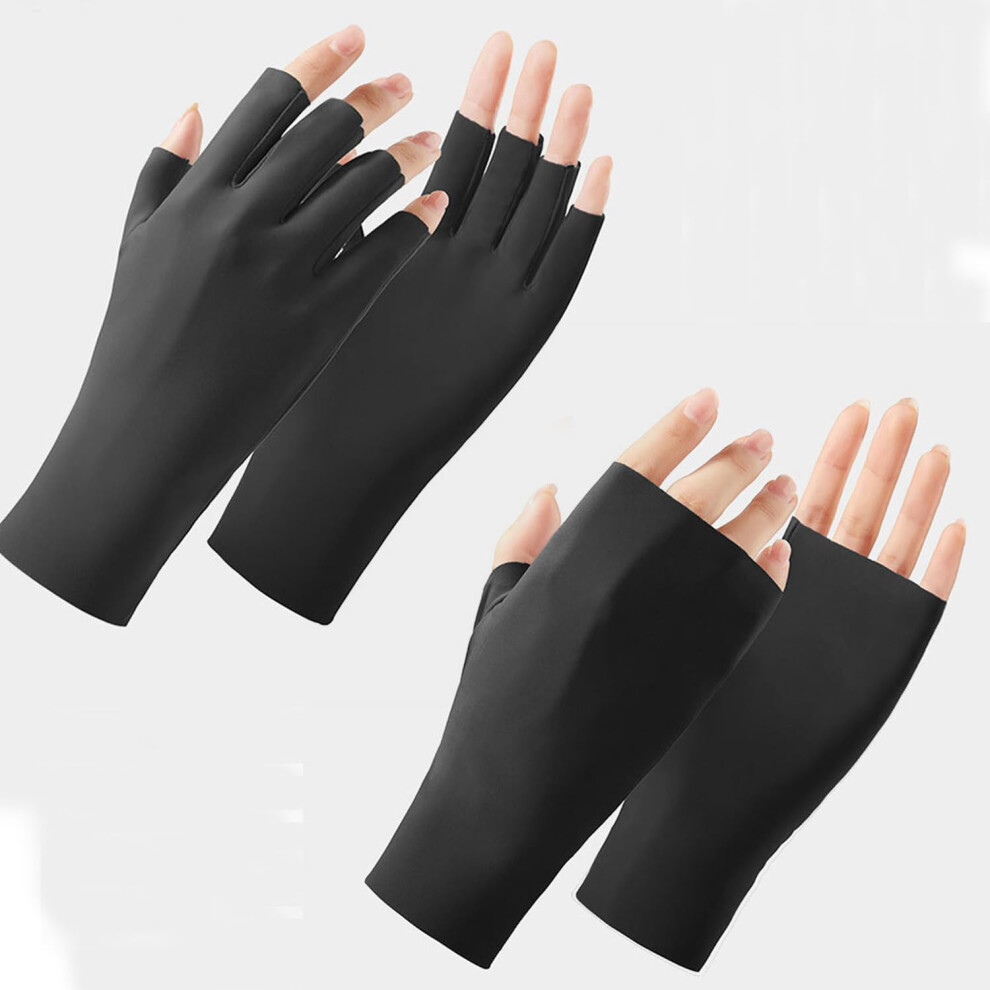 Black Uv Protection Fingerless Gloves Blocks 99% Uv Rays Upf 50+ For Gel Nail Lamp Manicure