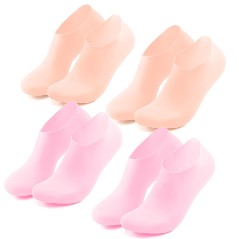 Moisturizing Gel Heel Socks for Dry Cracked Feet, Reusable Silicone Heel Treatment, 4 Pairs