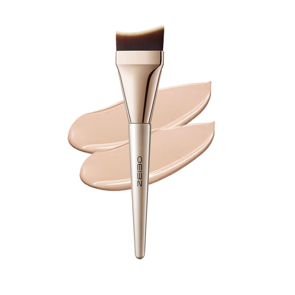 Silver Foundation Brush With Ultrathin Crescent Head For Smooth Coverage, Synthetic Bristles
